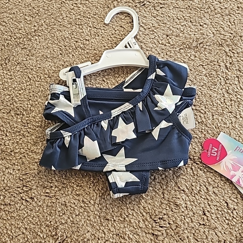 Foil Star Ruffle Bikini Blue - 12 Months